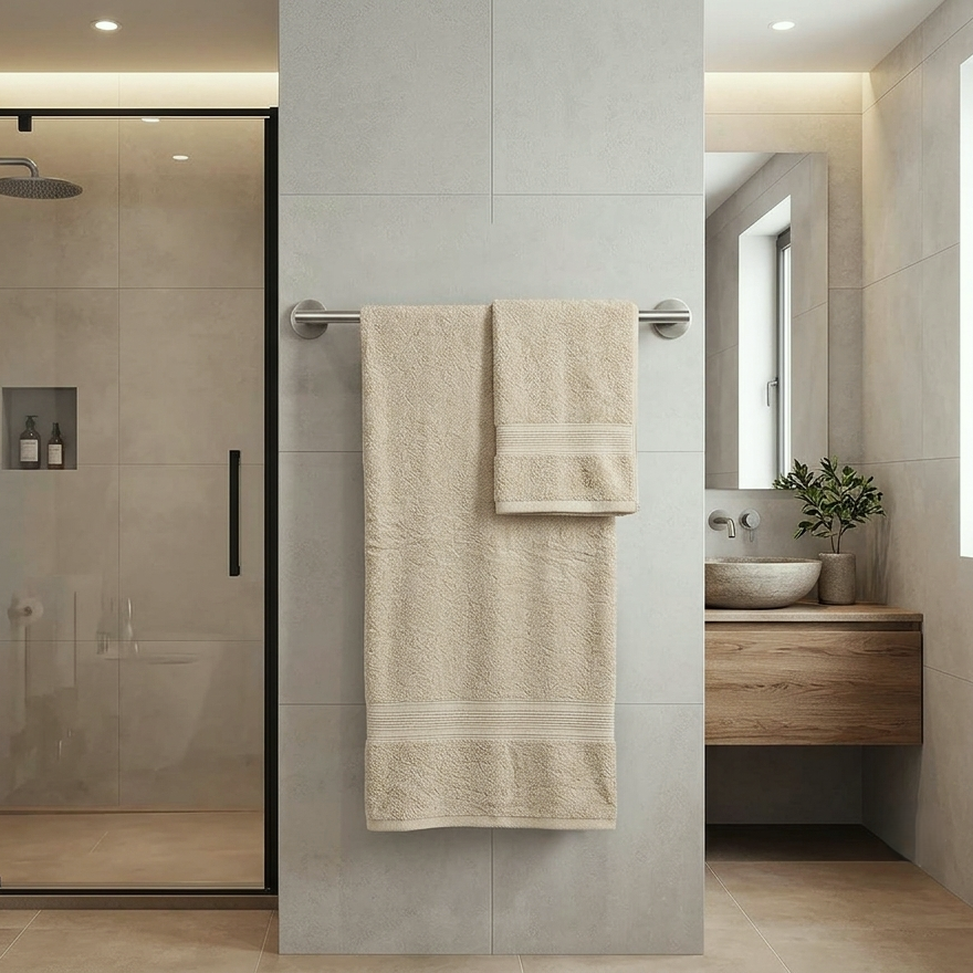 2-Pcs Beige Towels Set (01 Bath Towel & 01 Hand Towel)