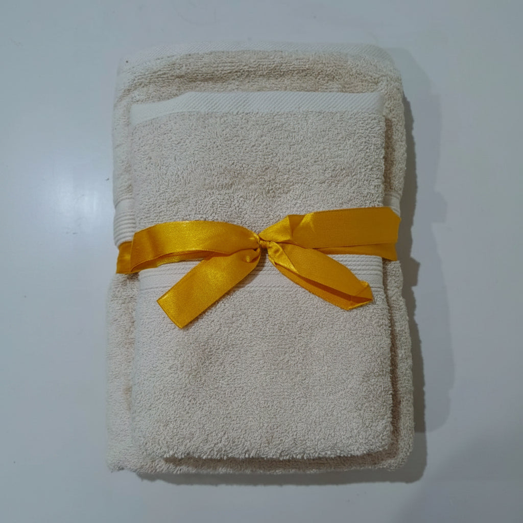 2-Pcs Beige Towels Set (01 Bath Towel & 01 Hand Towel)