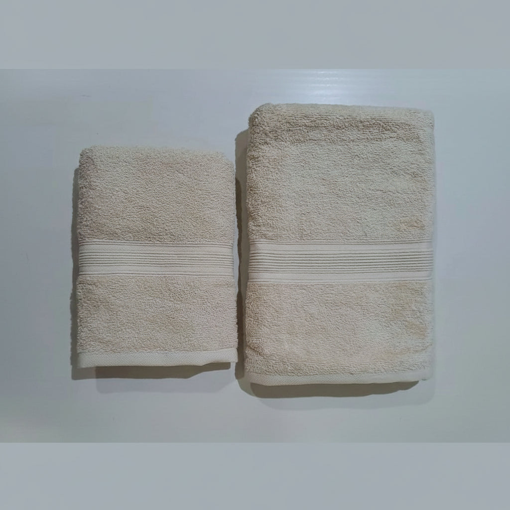 2-Pcs Beige Towels Set (01 Bath Towel & 01 Hand Towel)