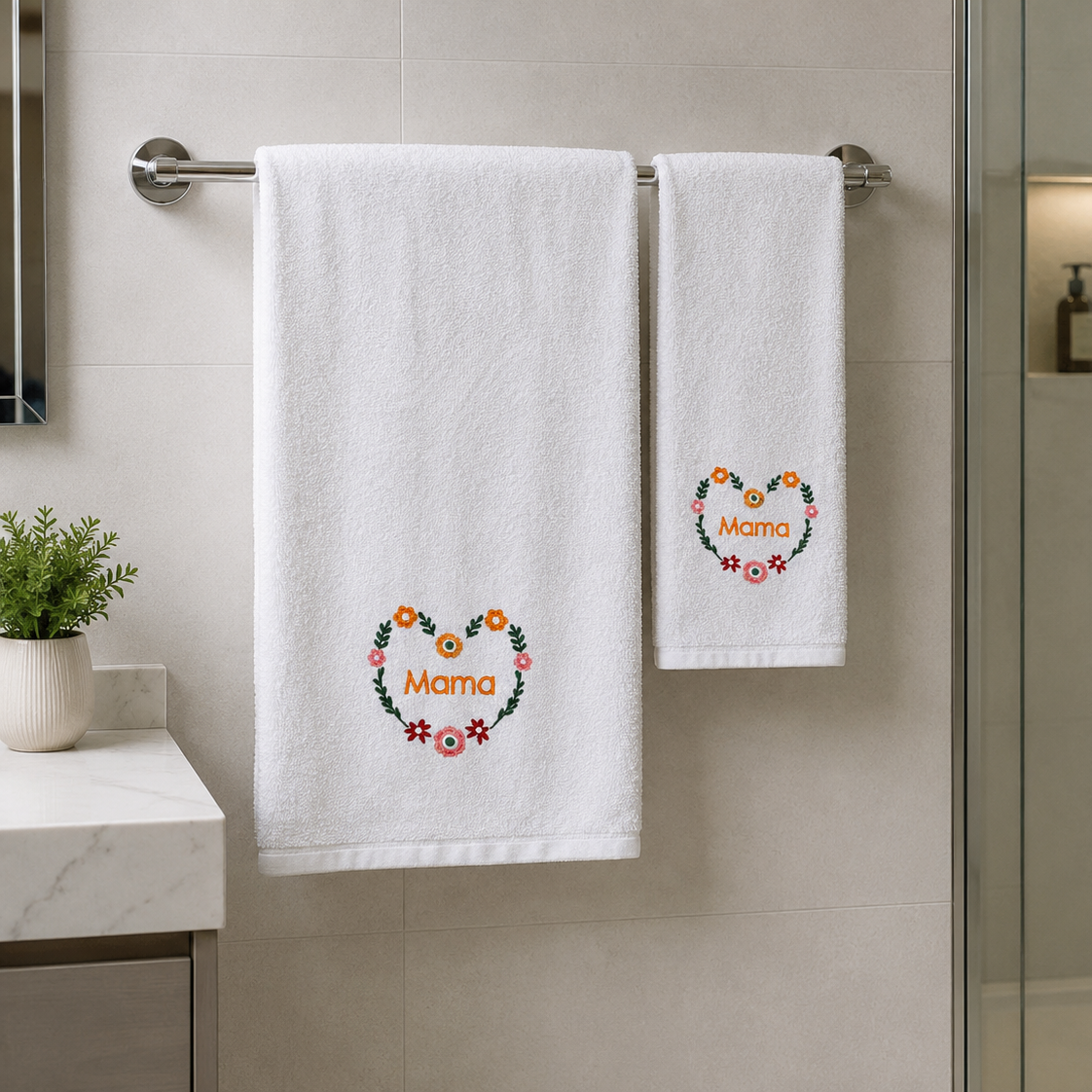 2-Pcs Embroidered White Towels Set (01 Bath Towel & 01 Hand Towel)