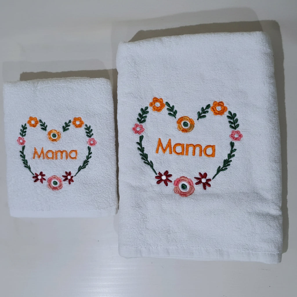2-Pcs Embroidered White Towels Set (01 Bath Towel & 01 Hand Towel)