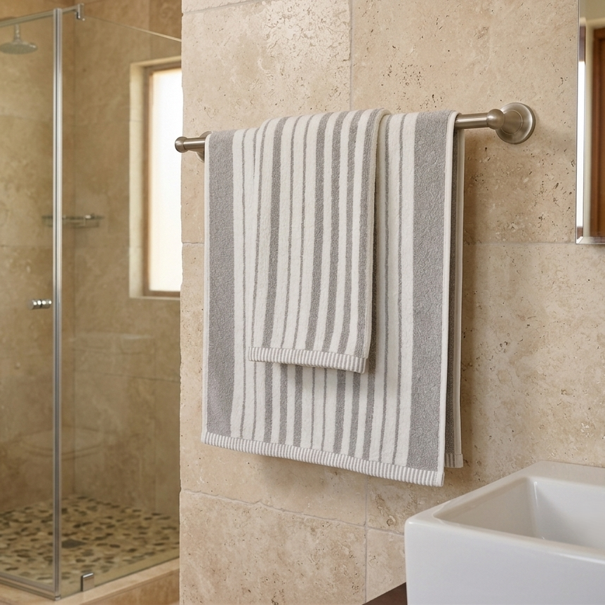 2-Pcs Embroidered White Towels Set (01 Bath Towel & 01 Hand Towel)