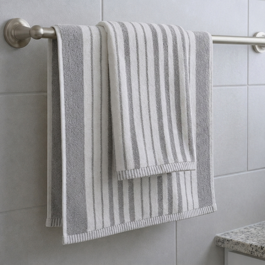 2-Pcs Embroidered White Towels Set (01 Bath Towel & 01 Hand Towel)