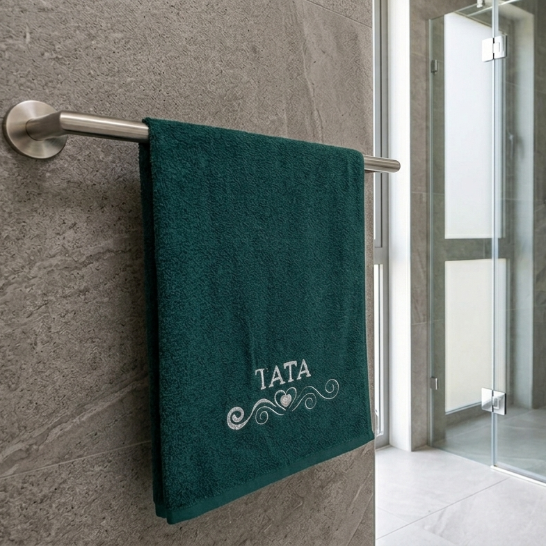 Dyed Embroidered Bath Towel (Sea Green)