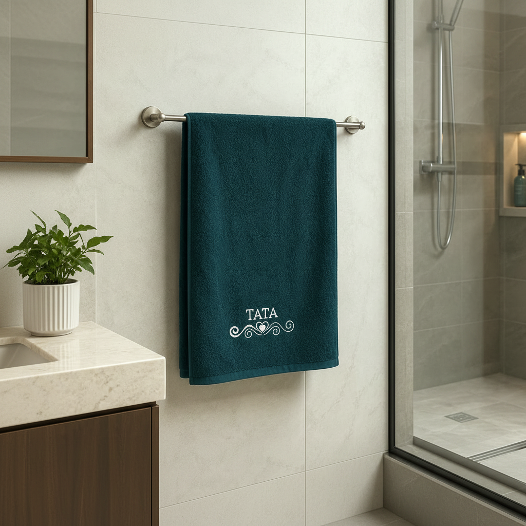 Dyed Embroidered Bath Towel (Sea Green)