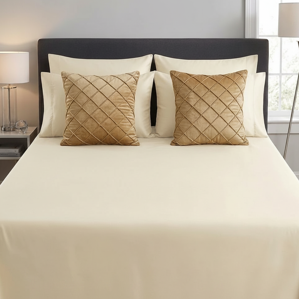 Pack of 2 Velvet Decorative Diamond Pleated Cushions – Golden (With Filling)