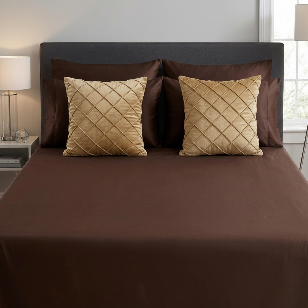 Pack of 2 Velvet Decorative Diamond Pleated Cushions – Golden (With Filling)