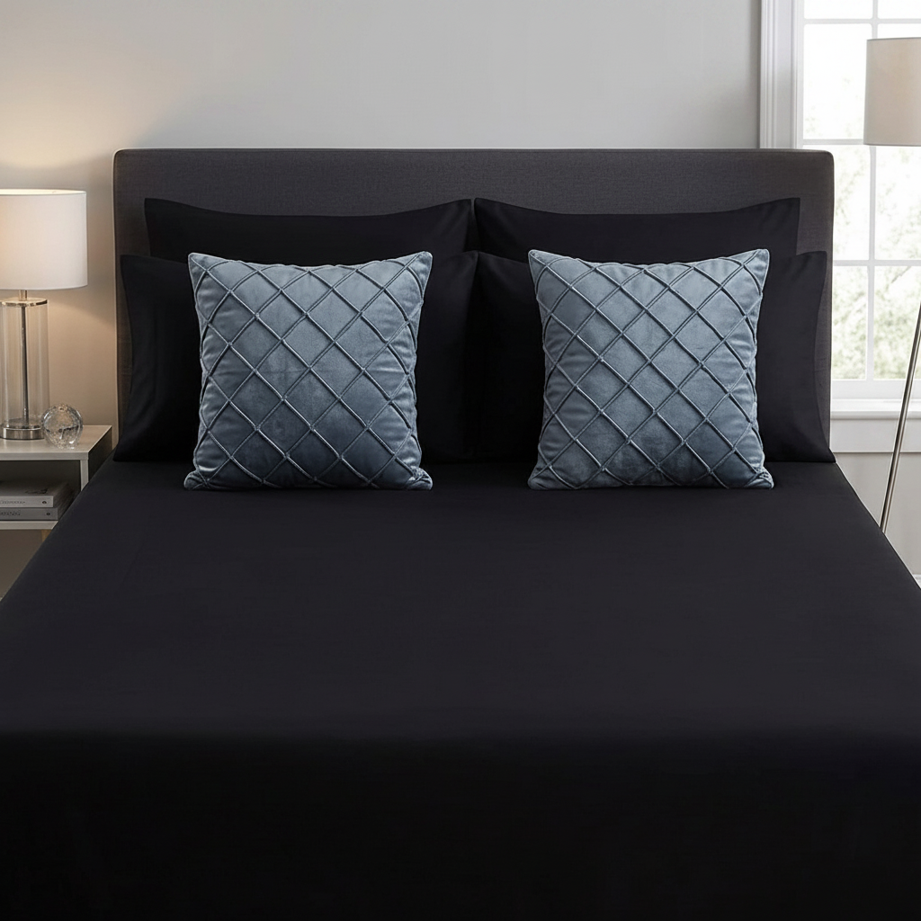 Pack of 2 Velvet Decorative Diamond Pleated Cushions – Grey (With Fillings)