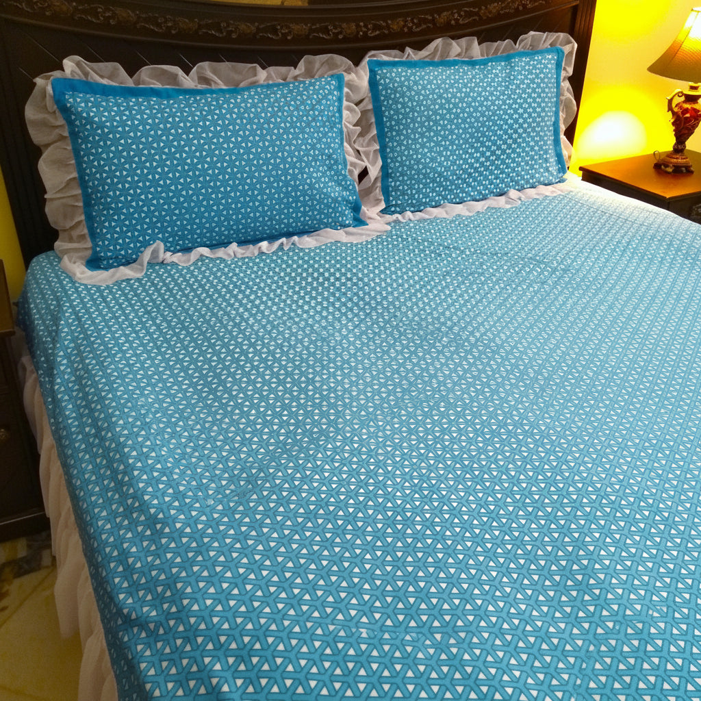 3-Pcs Designer Printed Embellished Bed Sheet Set (King)