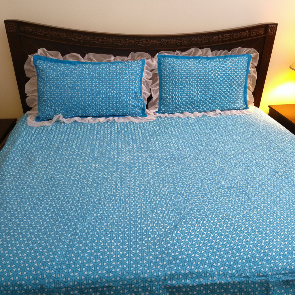 3-Pcs Designer Printed Embellished Bed Sheet Set (King)