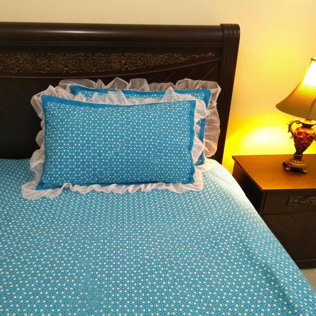 3-Pcs Designer Printed Embellished Bed Sheet Set (King)