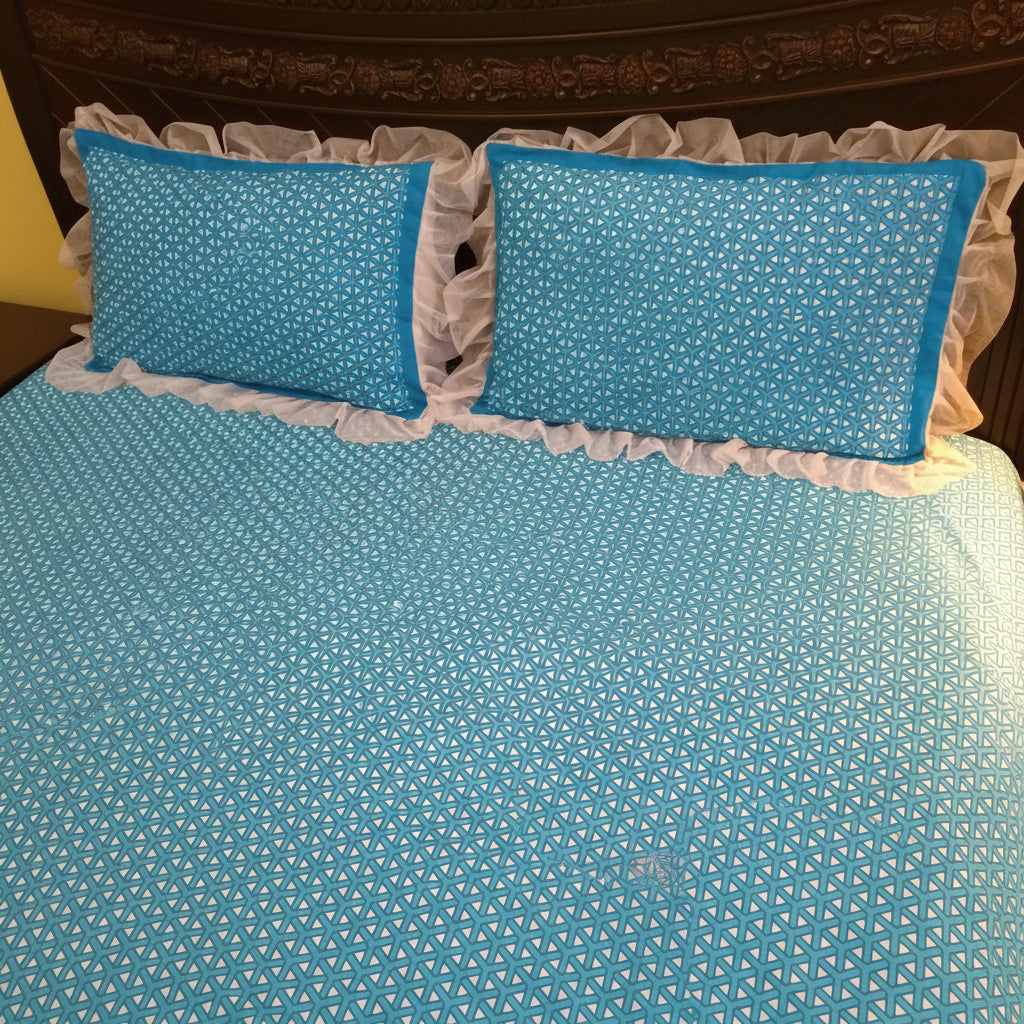 3-Pcs Designer Printed Embellished Bed Sheet Set (King)