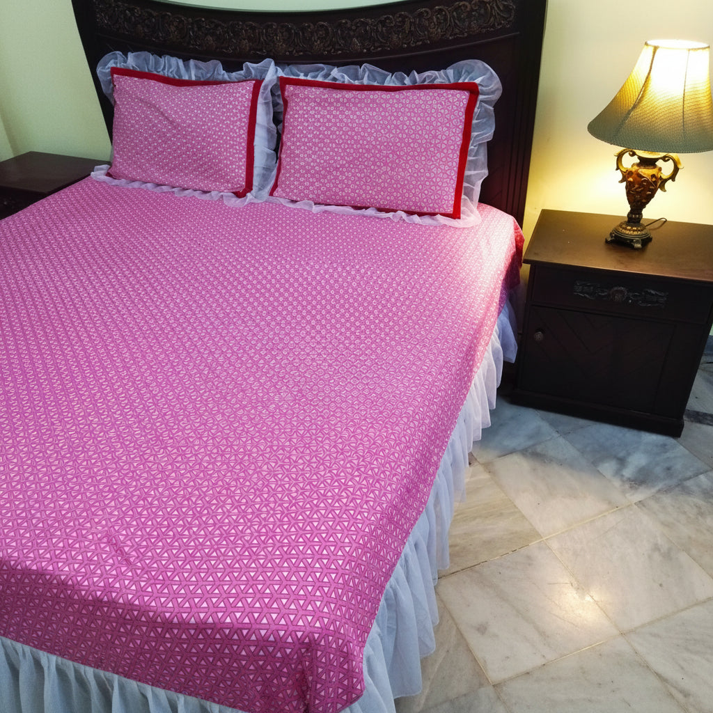 3-Pcs Designer Printed Embellished Bed Sheet Set (King)