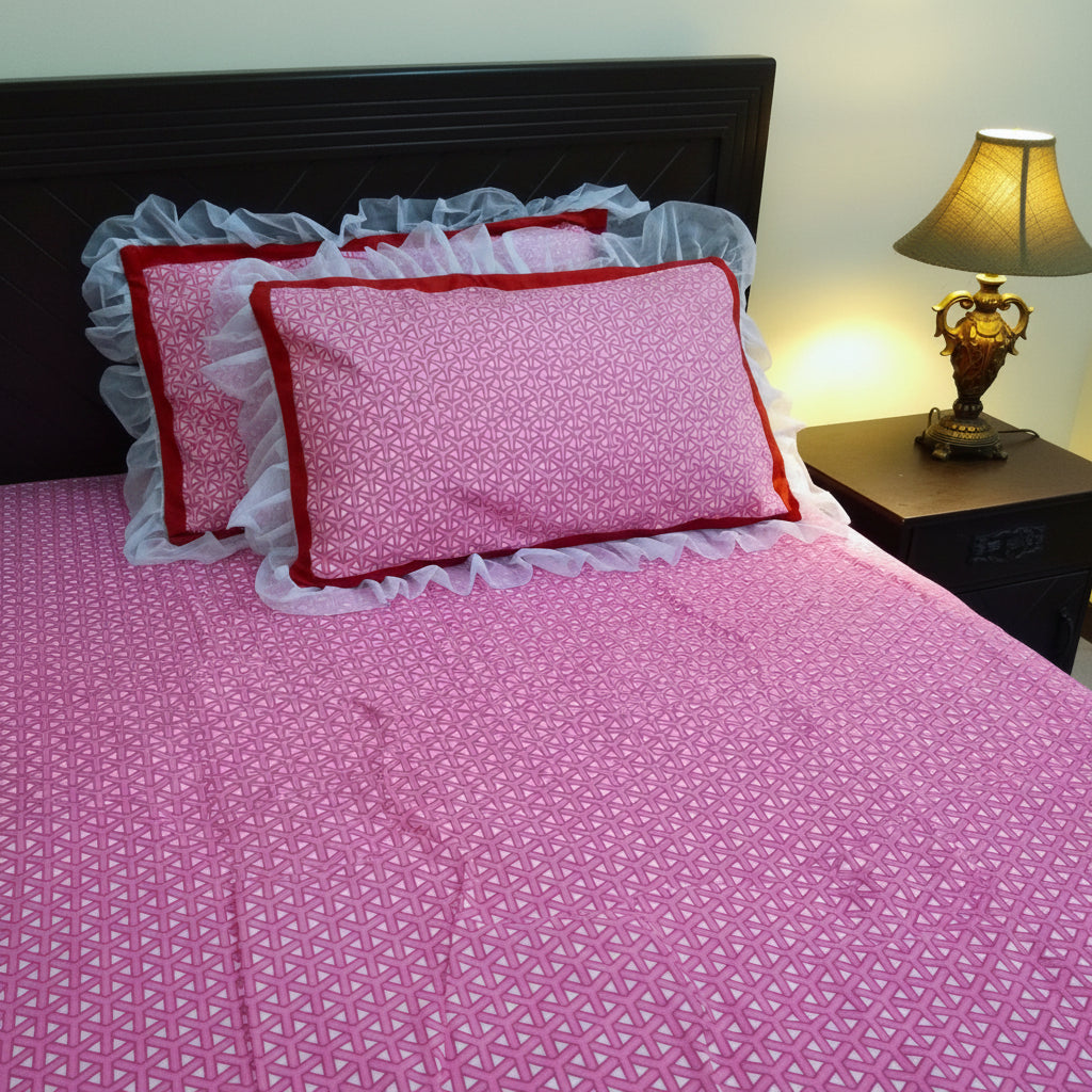 3-Pcs Designer Printed Embellished Bed Sheet Set (King)