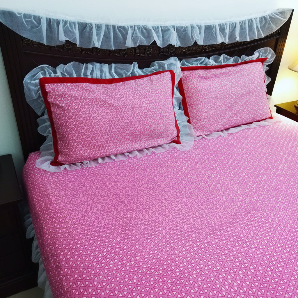 3-Pcs Designer Printed Embellished Bed Sheet Set (King)