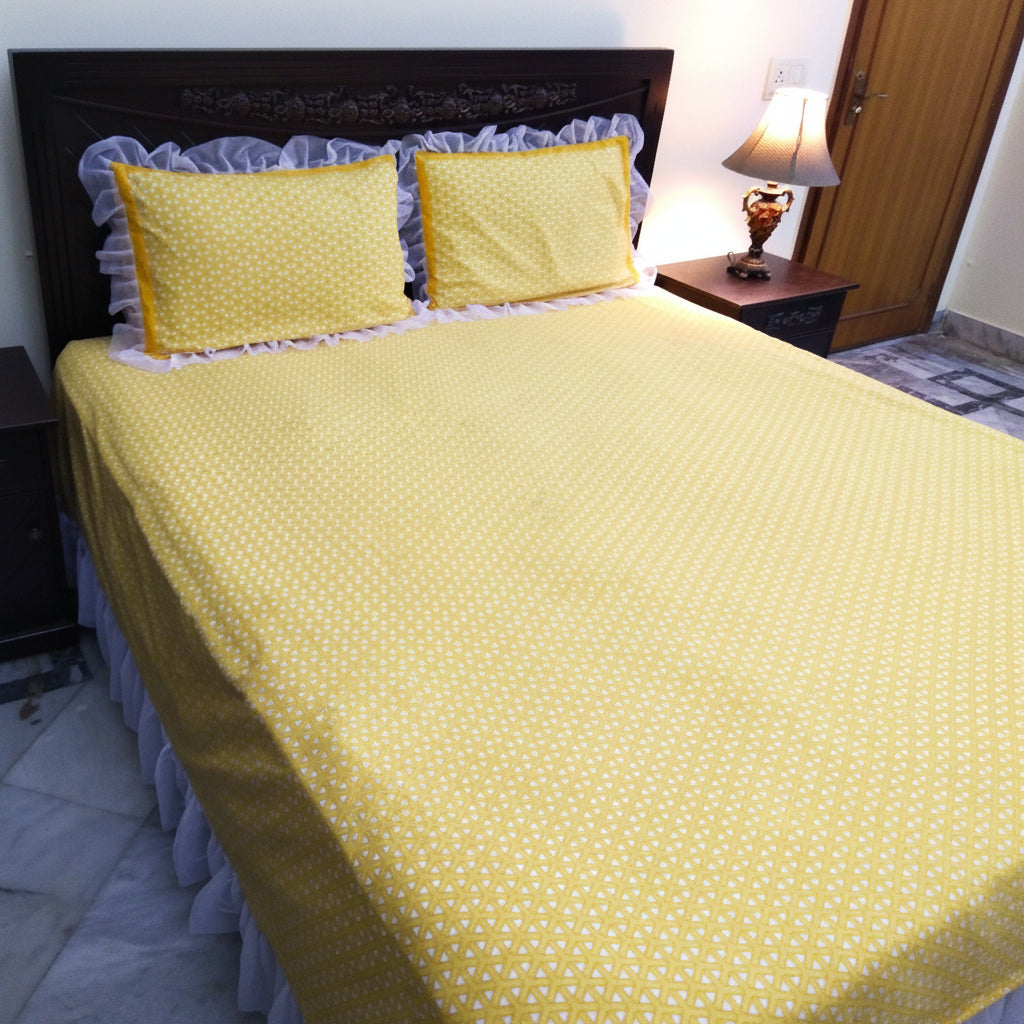 3-Pcs Designer Printed Embellished Bed Sheet Set (King)