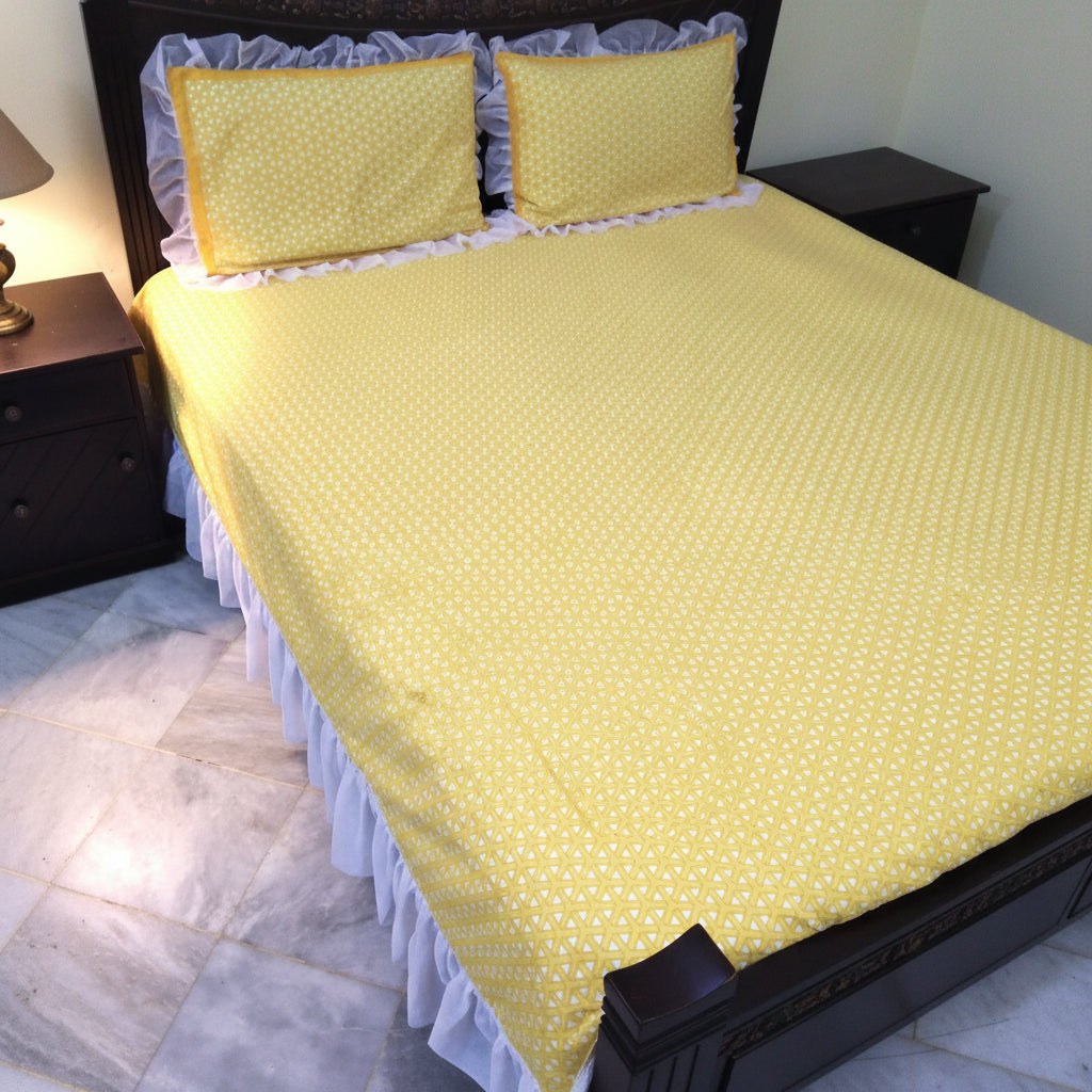 3-Pcs Designer Printed Embellished Bed Sheet Set (King)