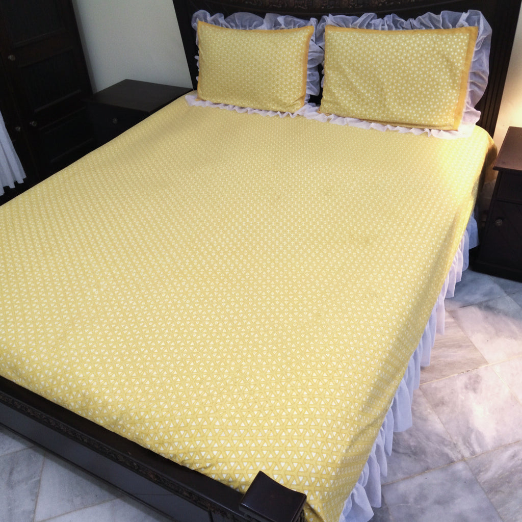 3-Pcs Designer Printed Embellished Bed Sheet Set (King)