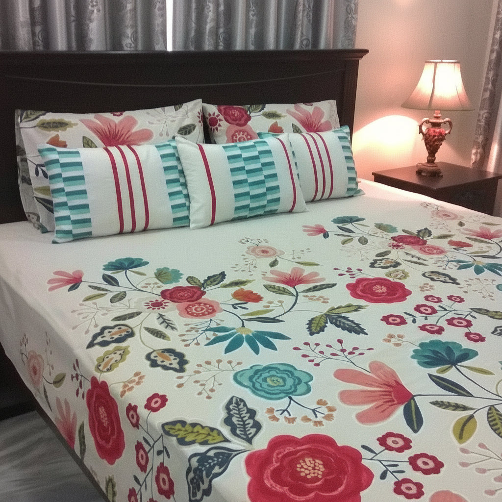 6-Pcs Designer Printed Bed Sheet Set (King)