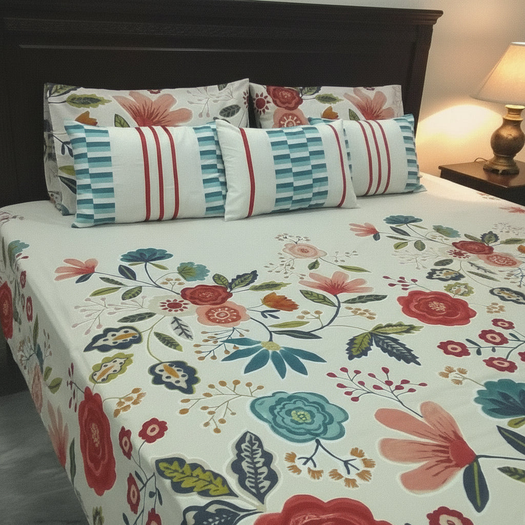6-Pcs Designer Printed Bed Sheet Set (King)