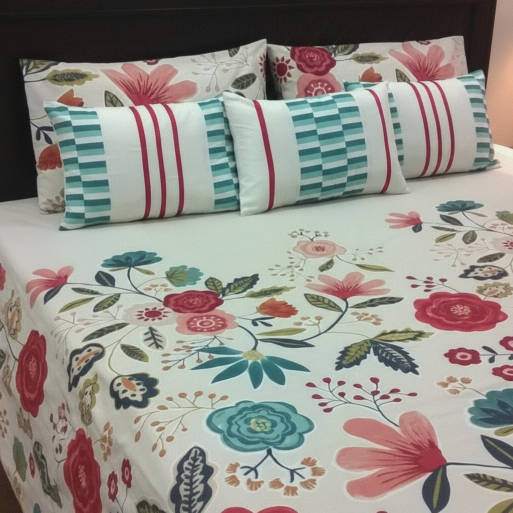 6-Pcs Designer Printed Bed Sheet Set (King)