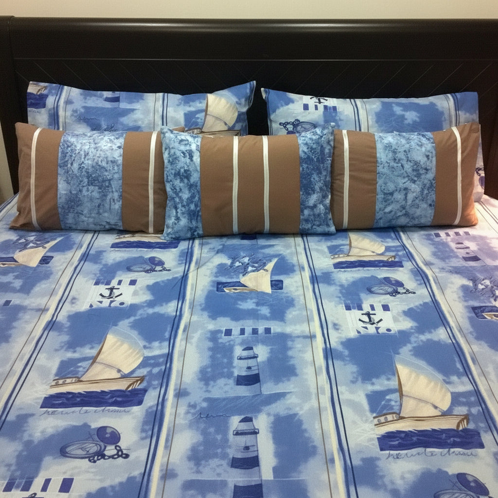 6-Pcs Designer Printed Bed Sheet Set (King)