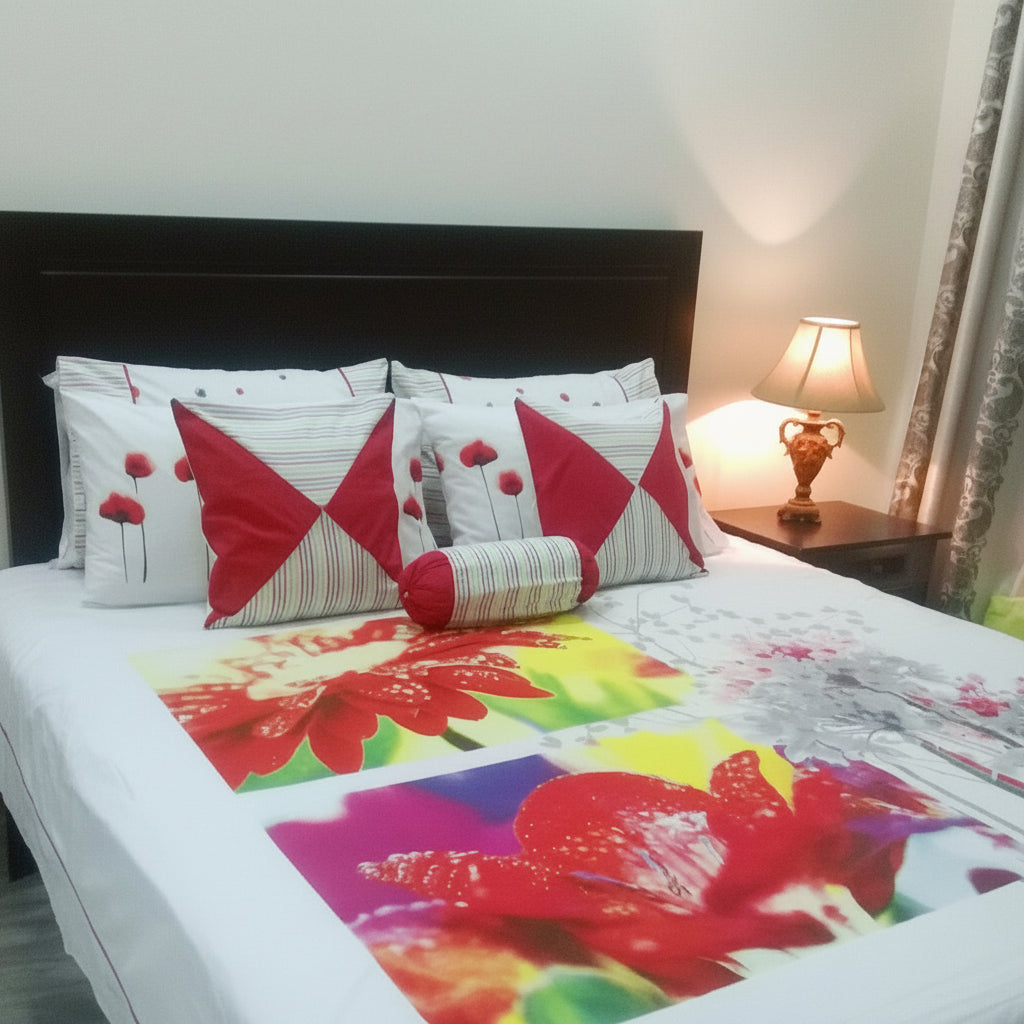 8-Pcs Designer Printed Bed Sheet Set (King)