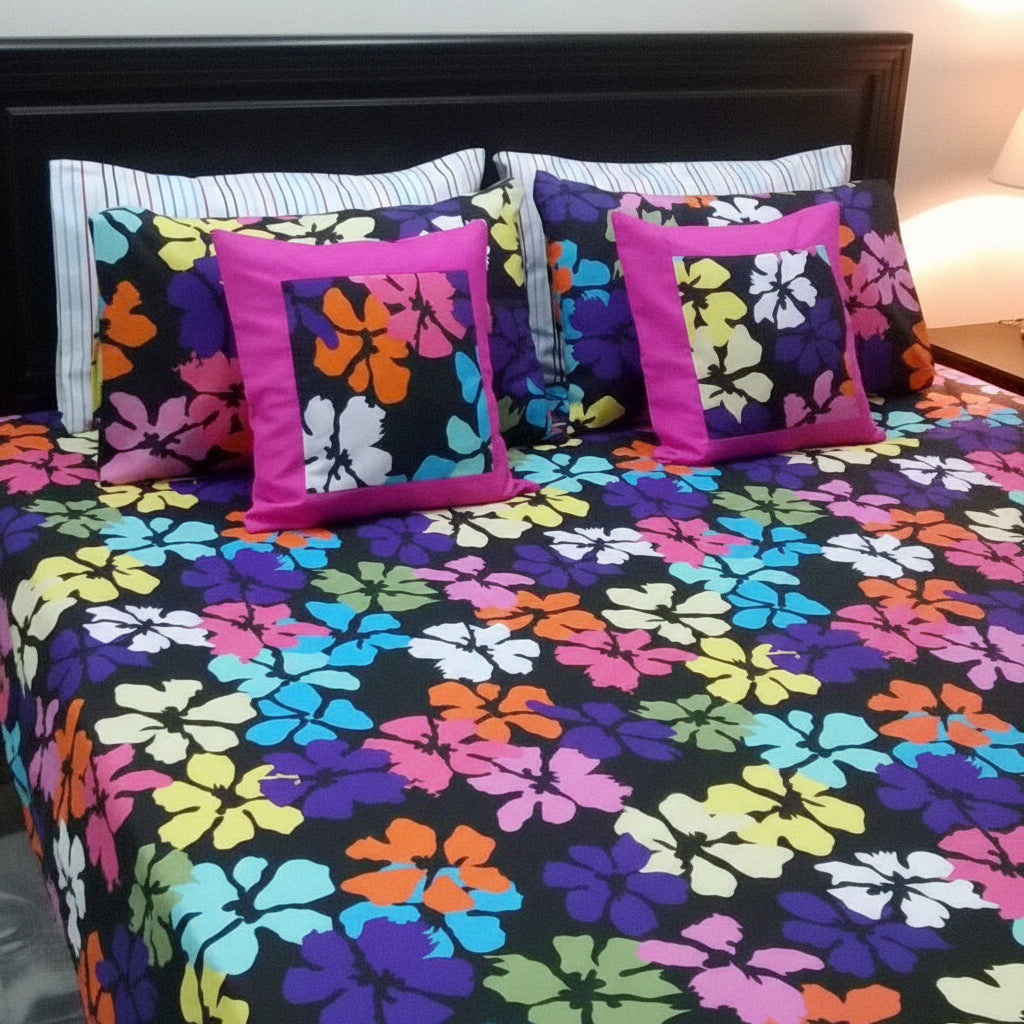 7-Pcs Designer Printed Bed Sheet Set (King)