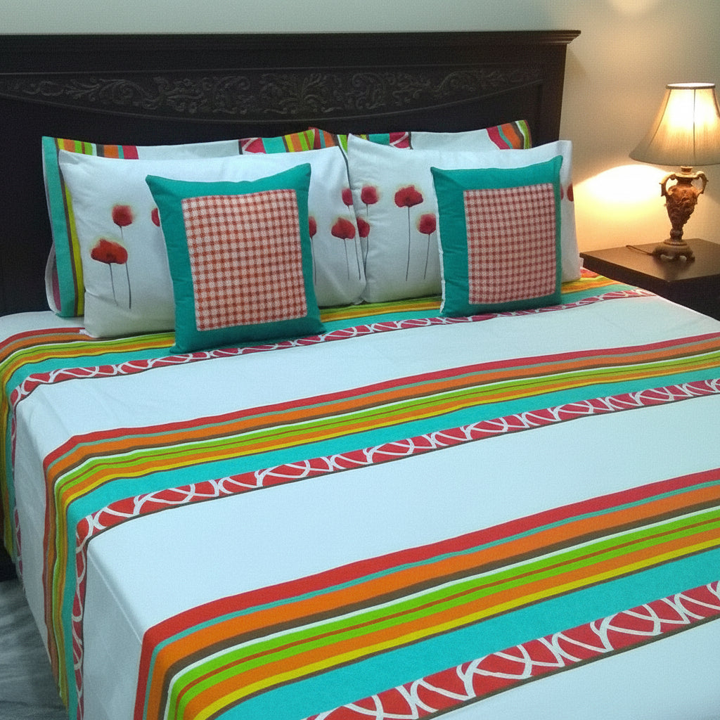 7-Pcs Designer Printed Bed Sheet Set (King)