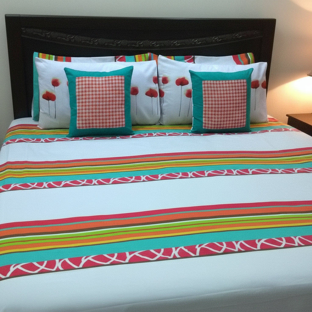 7-Pcs Designer Printed Bed Sheet Set (King)
