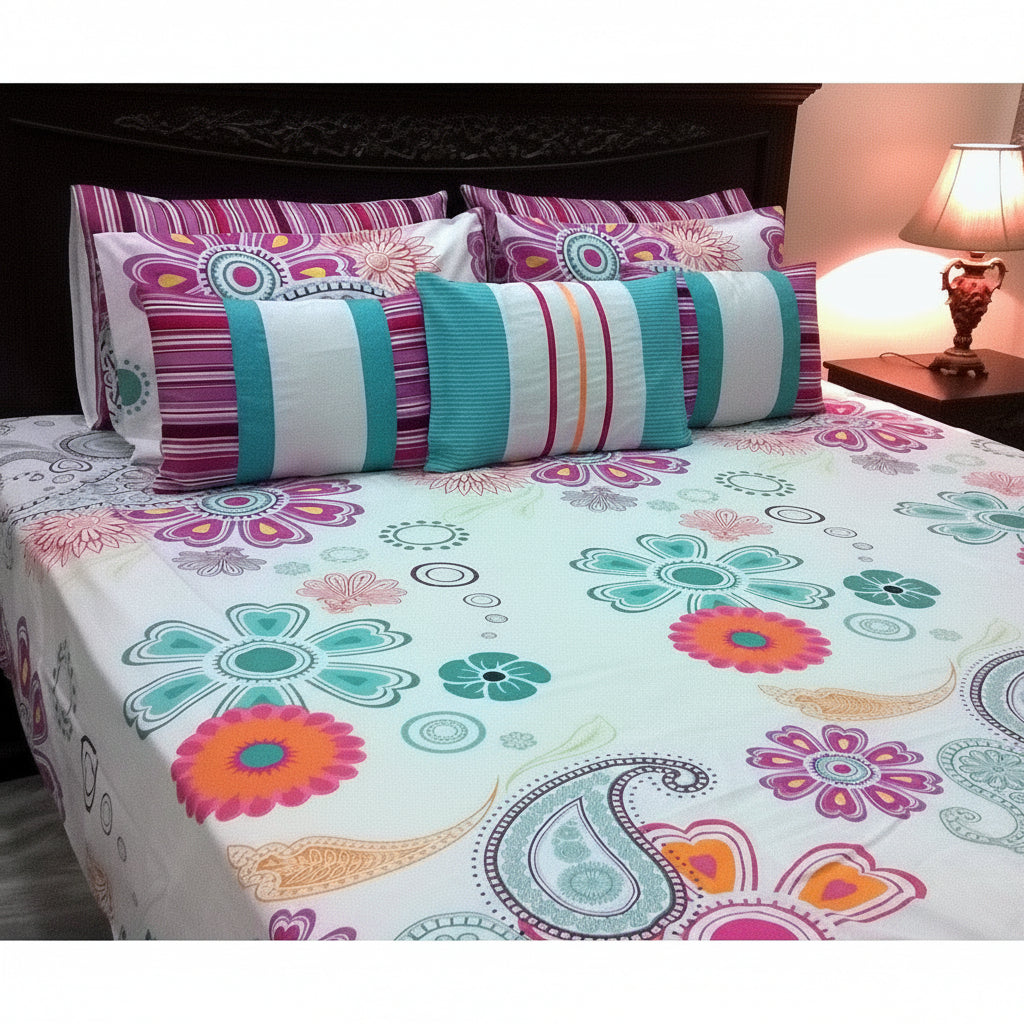 8-Pcs Designer Printed Bed Sheet Set (King)