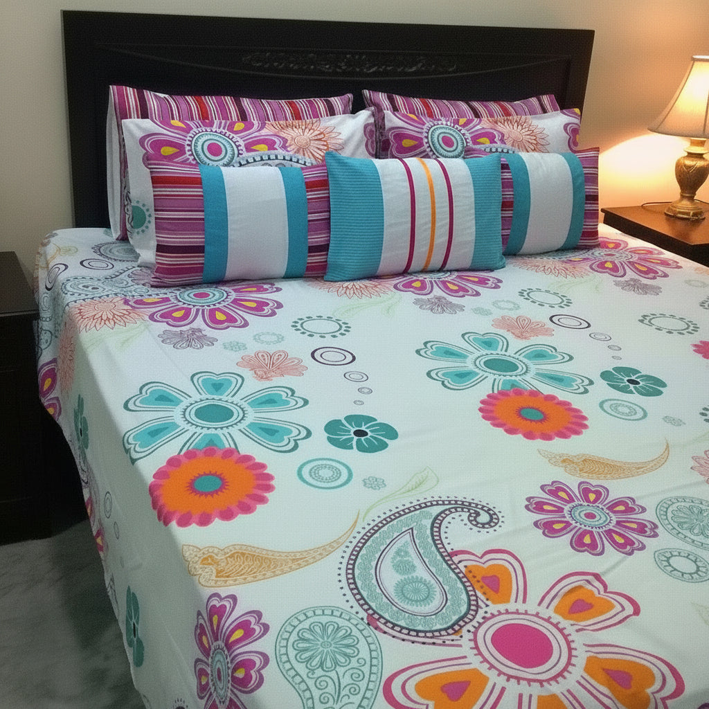 8-Pcs Designer Printed Bed Sheet Set (King)