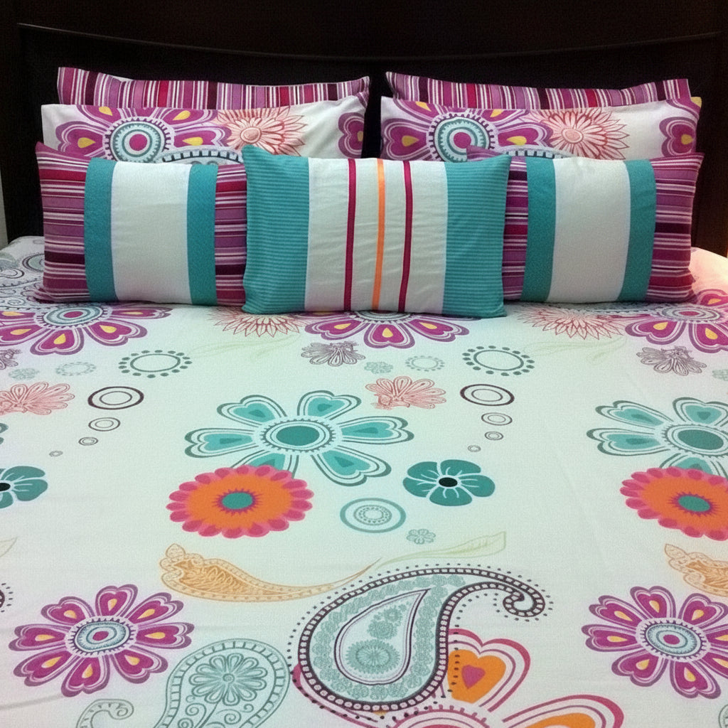 8-Pcs Designer Printed Bed Sheet Set (King)