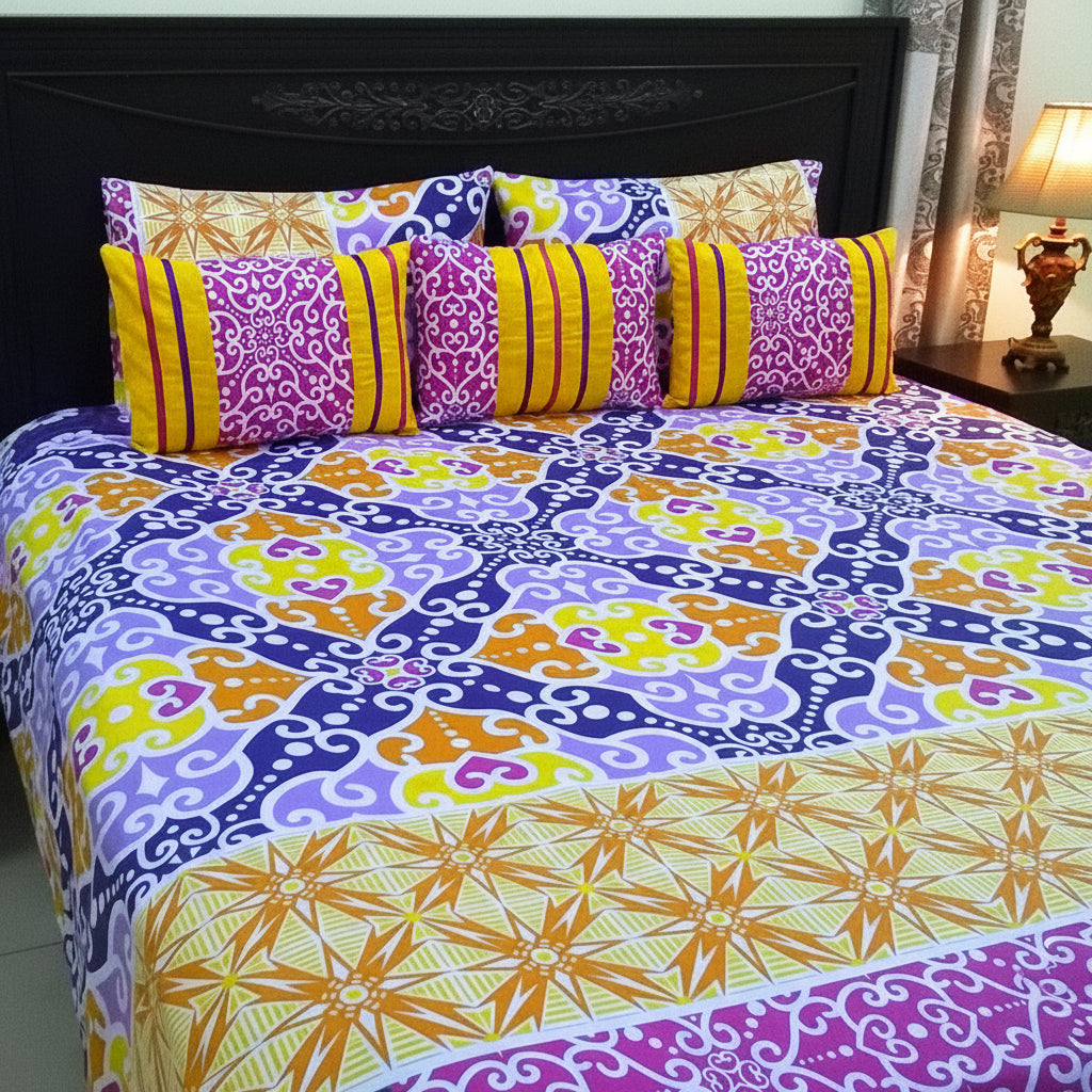 6-Pcs Designer Printed Bed Sheet Set (King)
