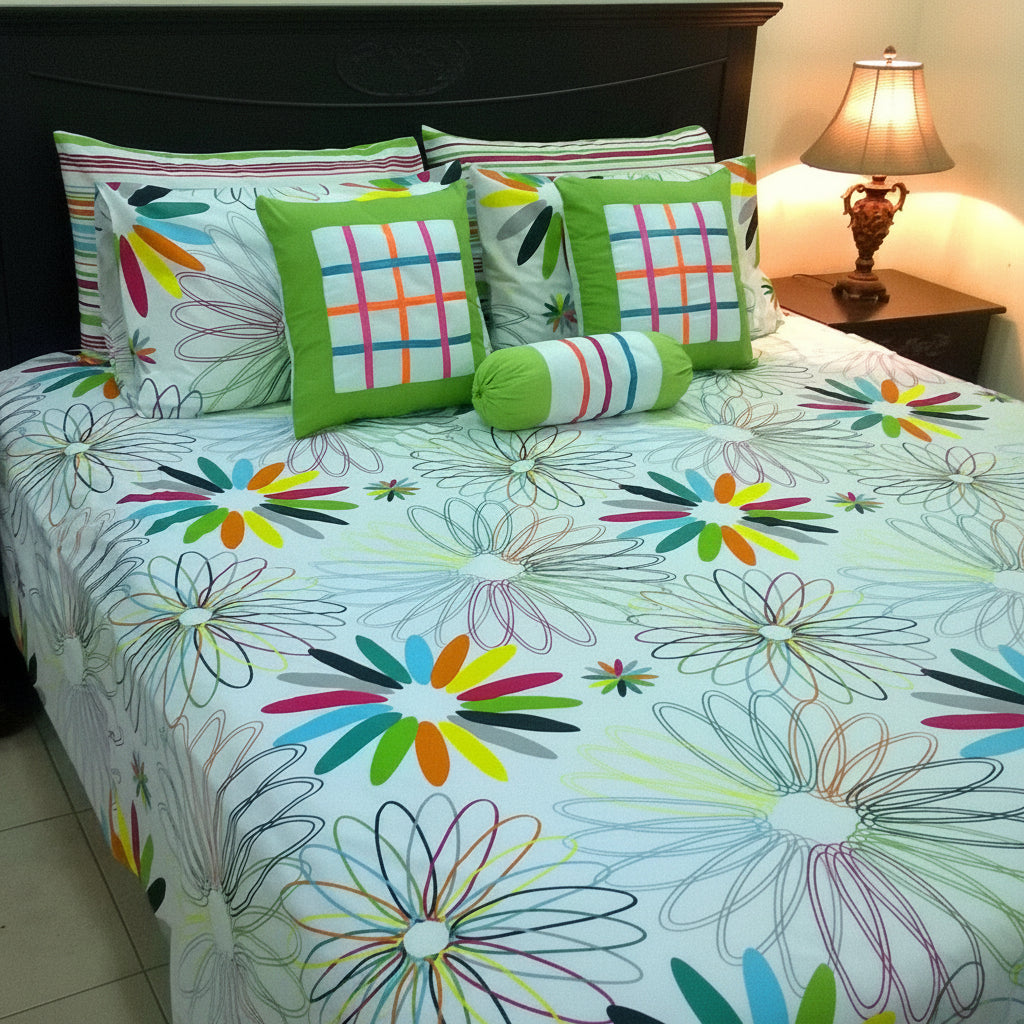 8-Pcs Designer Printed Bed Sheet Set (King)