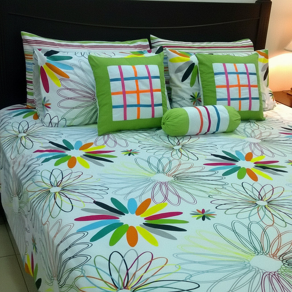 8-Pcs Designer Printed Bed Sheet Set (King)