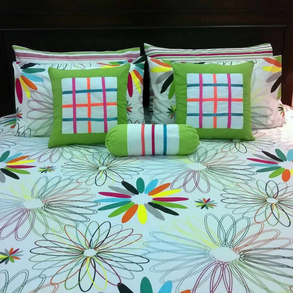 8-Pcs Designer Printed Bed Sheet Set (King)