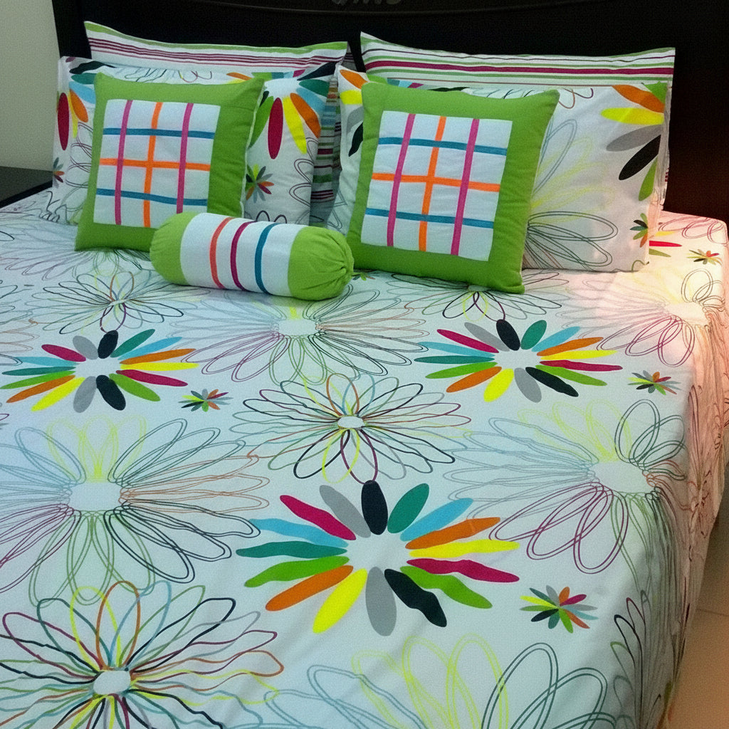 8-Pcs Designer Printed Bed Sheet Set (King)