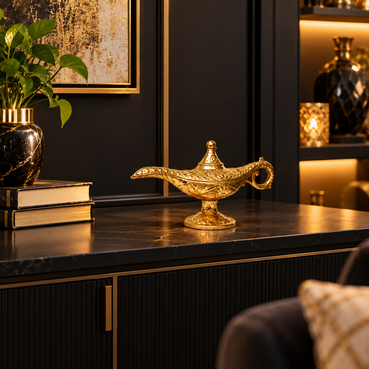 Handmade Golden Resin Aladdin Genie Light Lamp