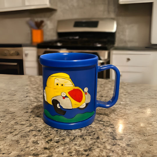 Mcqueen Cars Blue 3D Rubber Print Embossed (Unbreakable) Plastic Mug for Milk/Juice