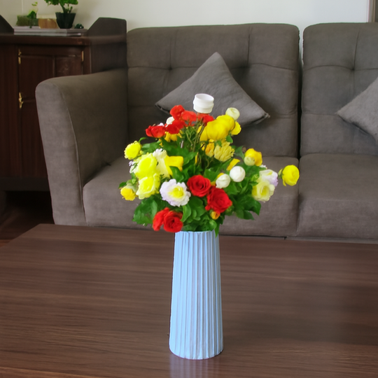 Aesthetic Ceramic Vase (White) with Bunch of Multi Colour flowers
