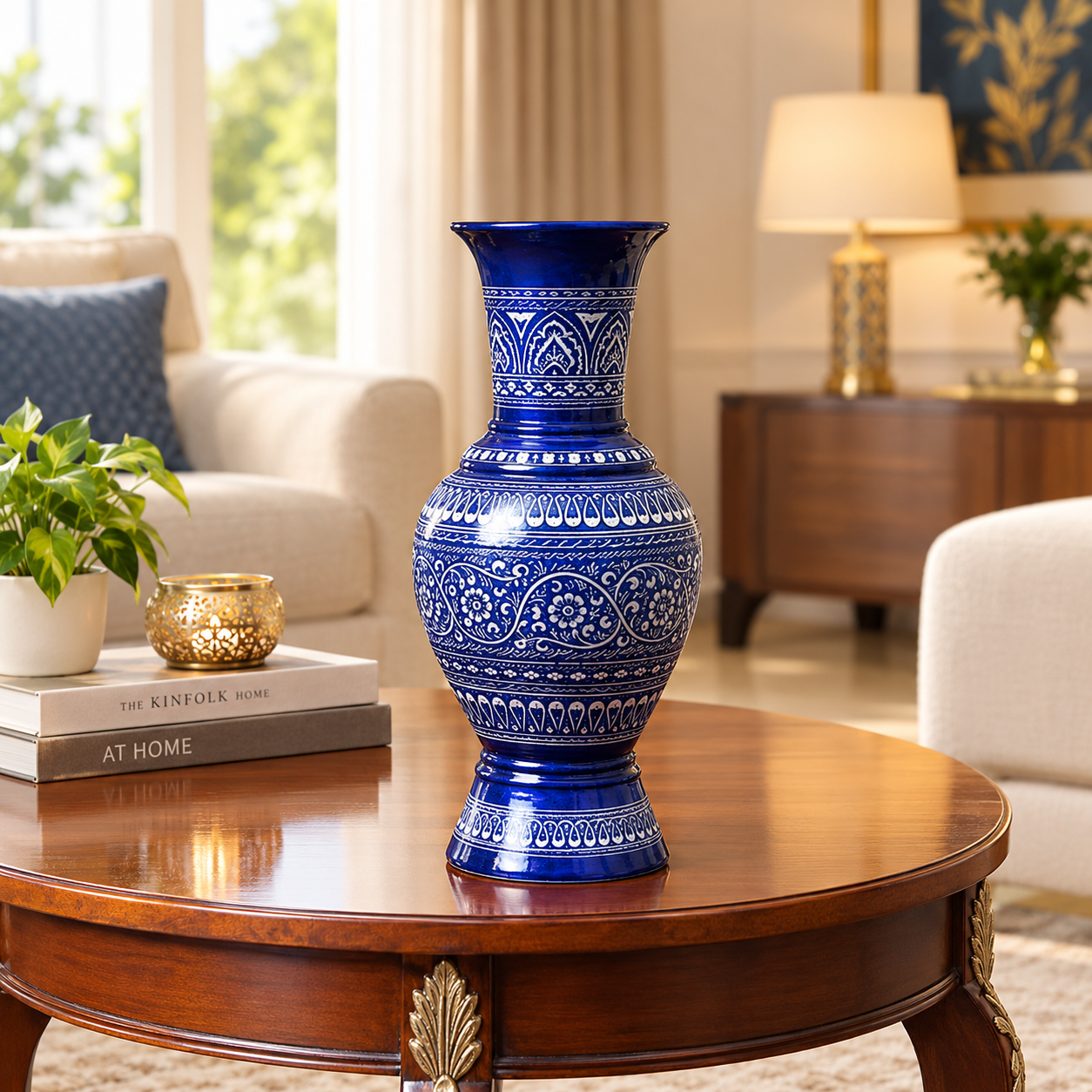Blue-White Naqshi Wooden Vase (without Flowers)