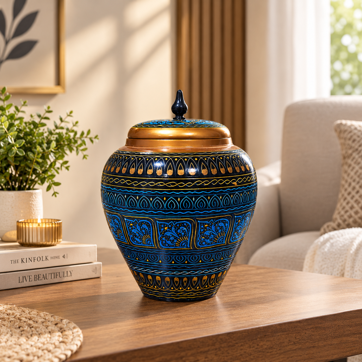 Hand Made Wooden Painted / Naqshi decorative Vase (without Flowers)