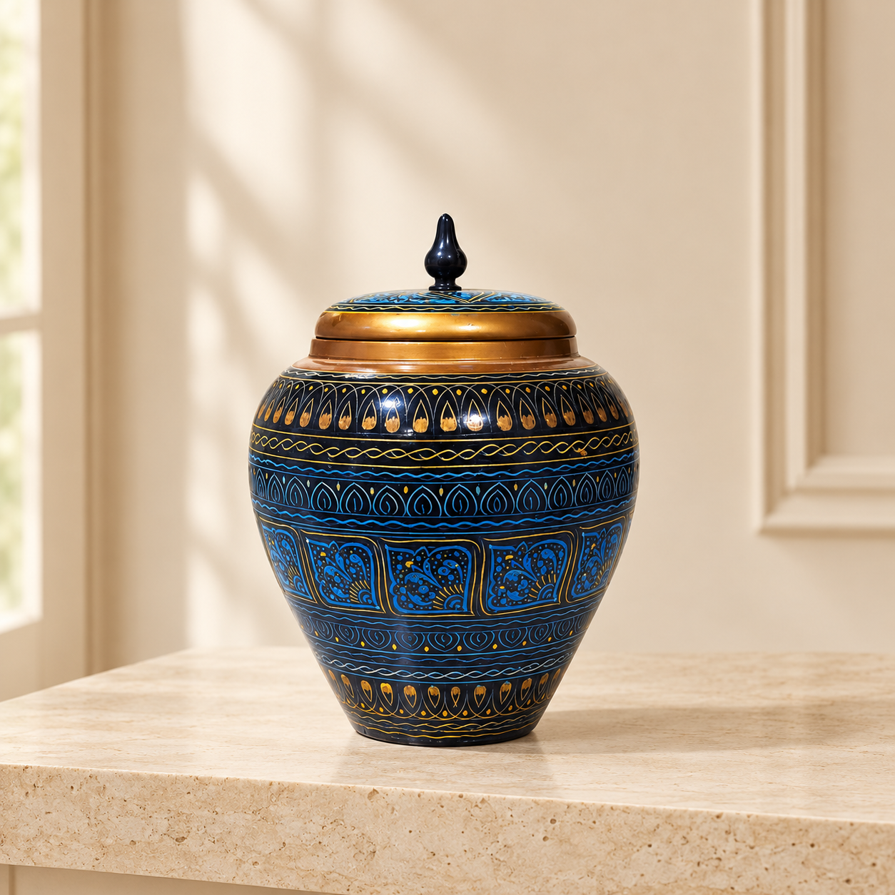 Hand Made Wooden Painted / Naqshi decorative Vase (without Flowers)