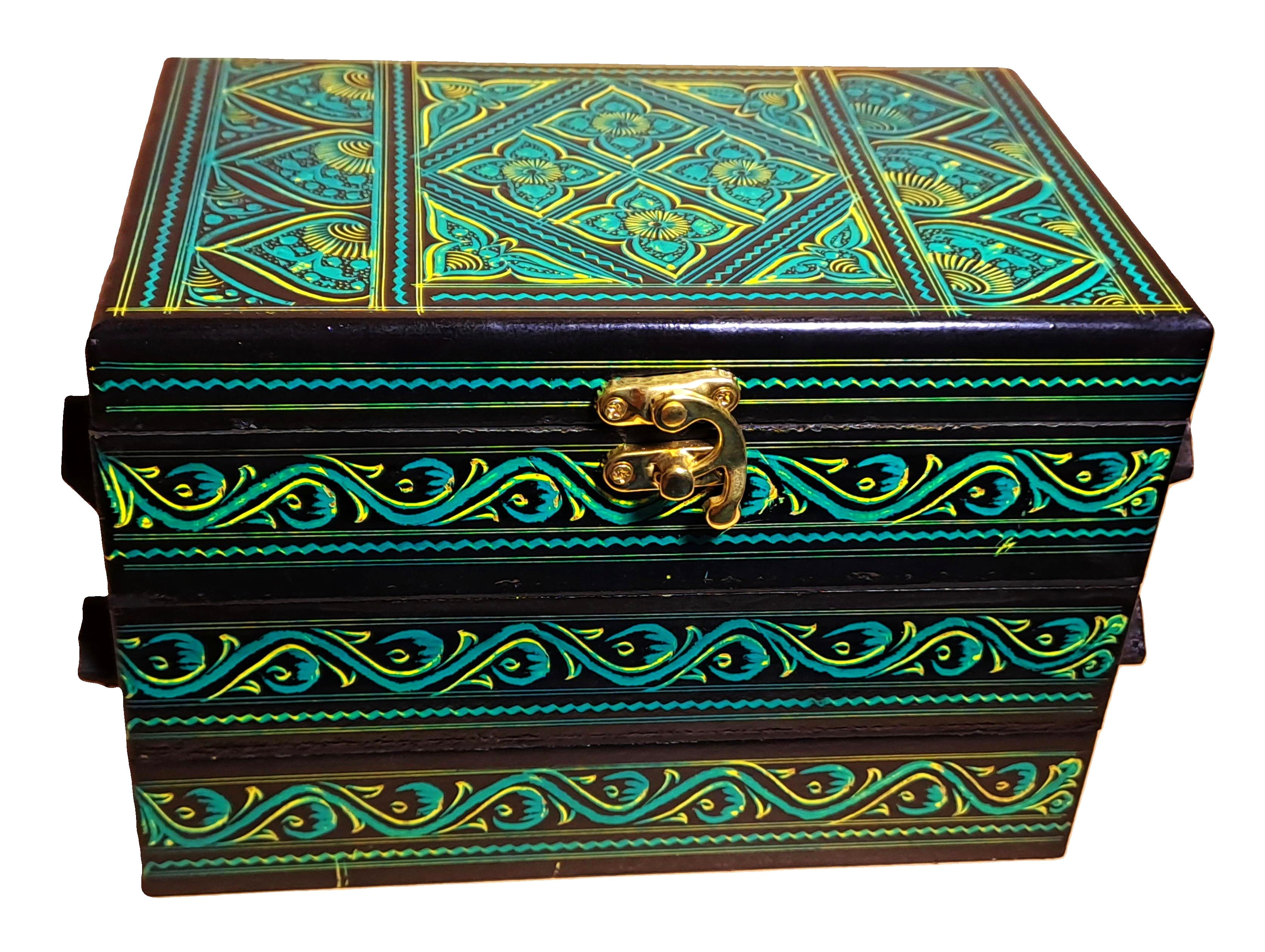 3 Layers Wooden Naqshi Decorative Jewelry Organizer