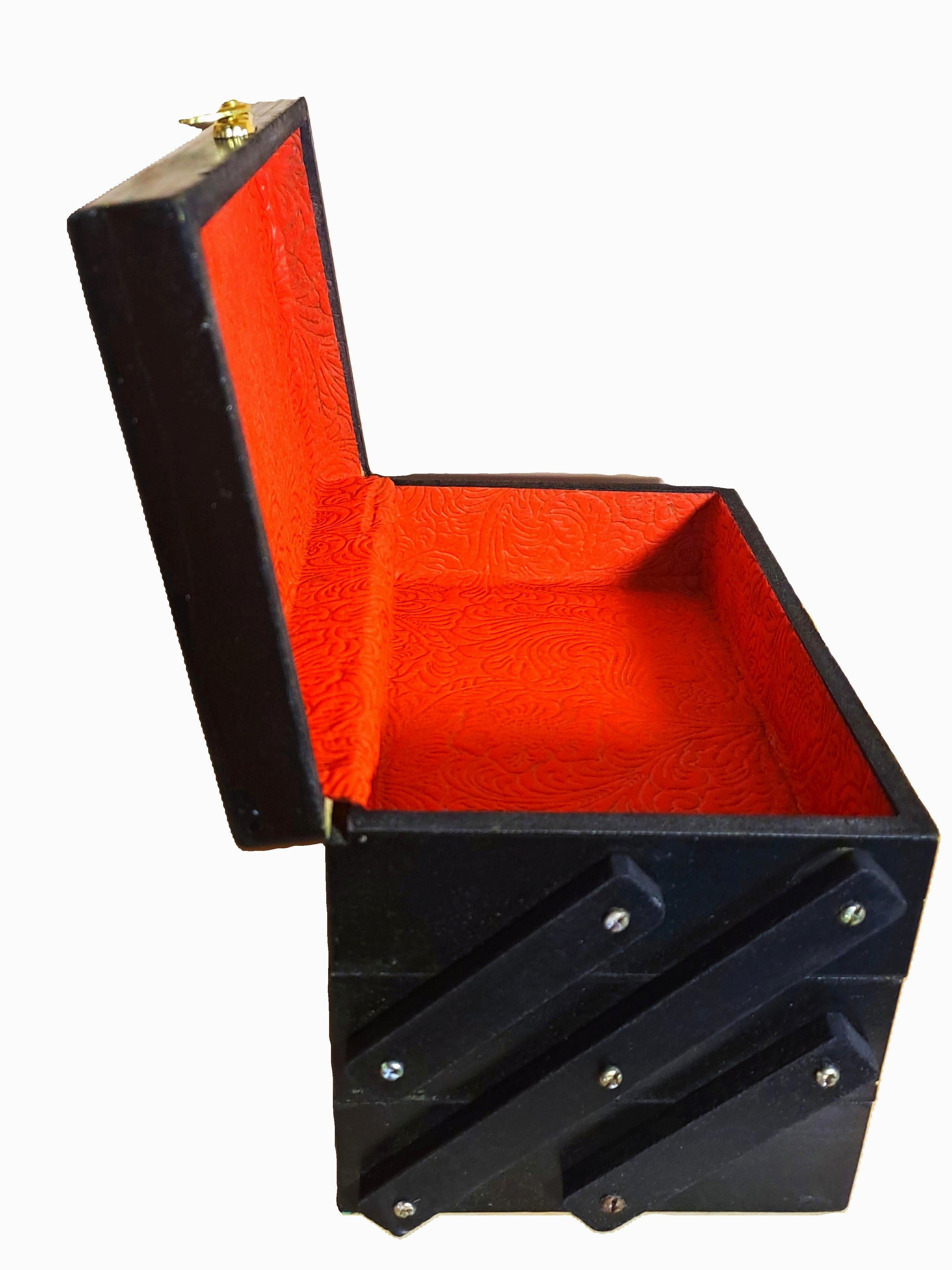 3 Layers Wooden Naqshi Decorative Jewelry Organizer