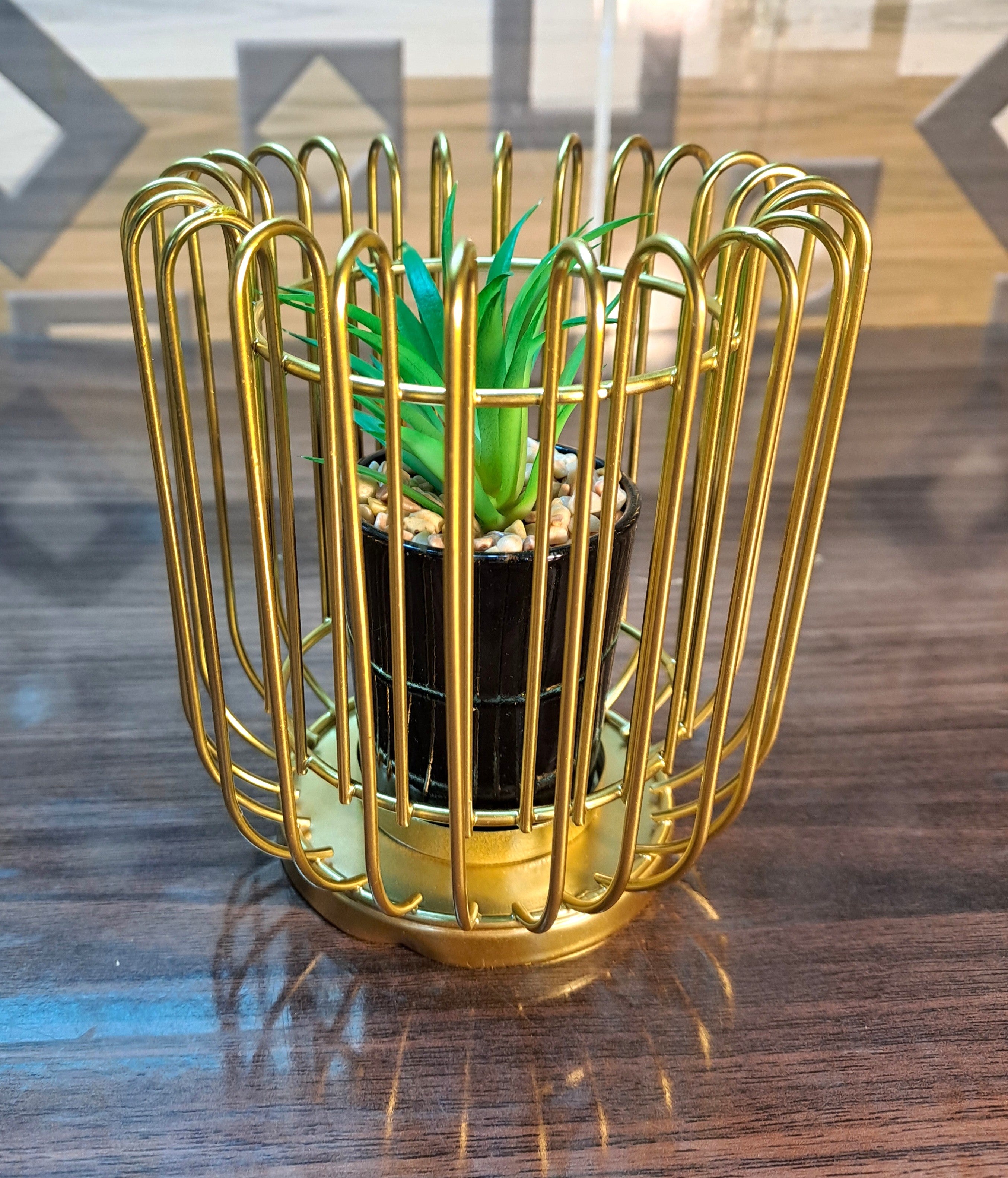 Cactus with Planter inside Acute Metallic Structure (2 Pcs set)