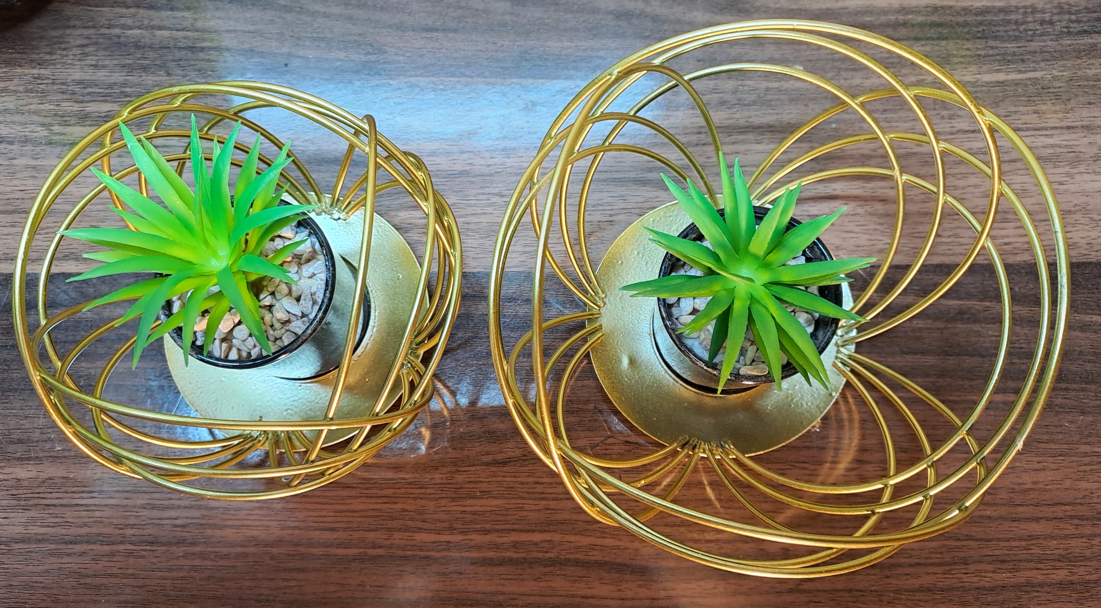 Cactus with Planter inside Acute Metallic Structure (2 Pcs set)