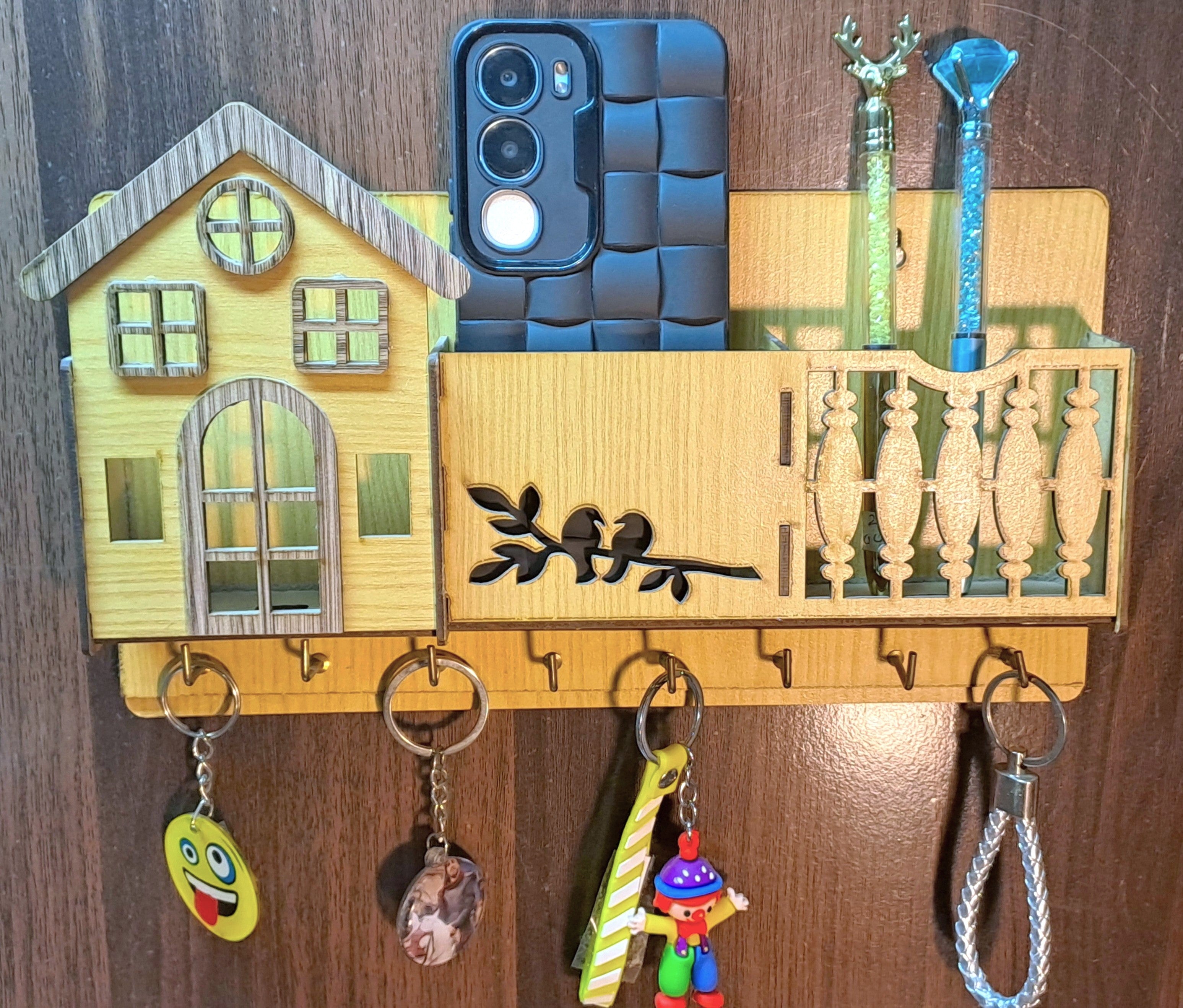 Wall Mounted 8 Hooks Key-Holder with Shelf for Home Decor