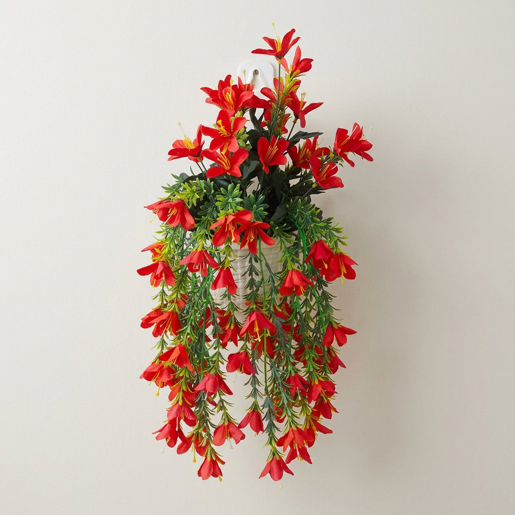 Red Lilly Artificial Flower Bail in Plastic Basket for Wall Hanging